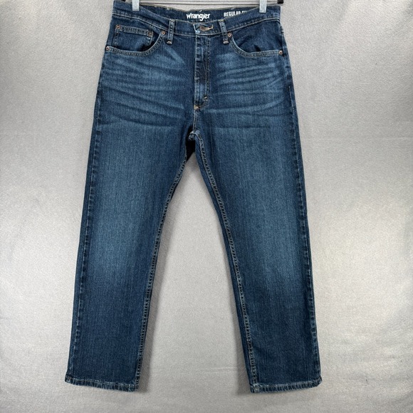 Wrangler‎ Jeans Mens Size 34x30 Regular Fit Flex Dark Blue Wash Denim Stretch - Picture 1 of 13